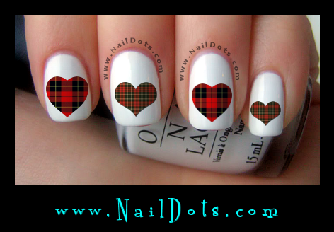 Plaid Heart Nail Decals